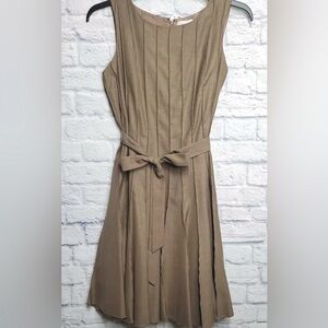 Cavin Klein Dress Womens 8 Taupe Fit & Flare Knee Length Panel Pleats Sleeveless